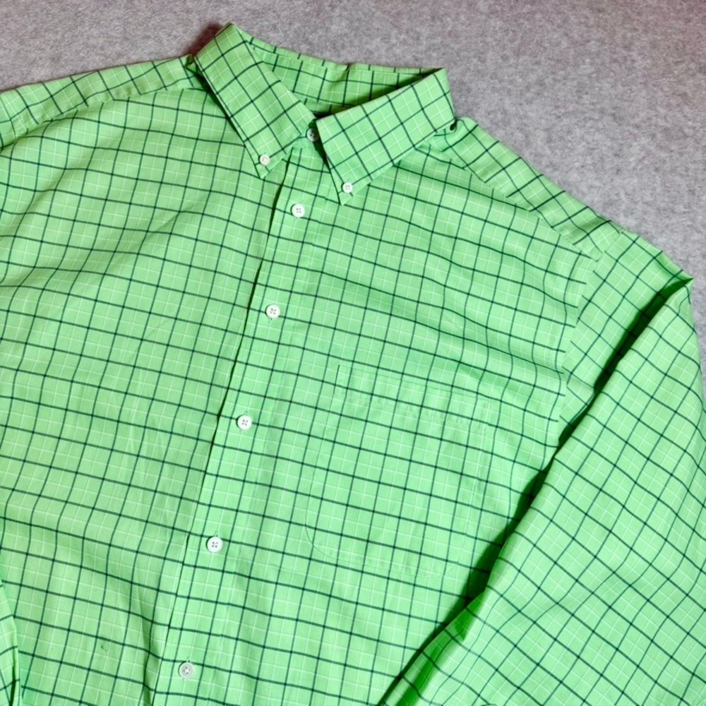 Roundtree & Yorke Button Down Shirt Mens 2XT Green Plaid TravelSmart Long Sleeve